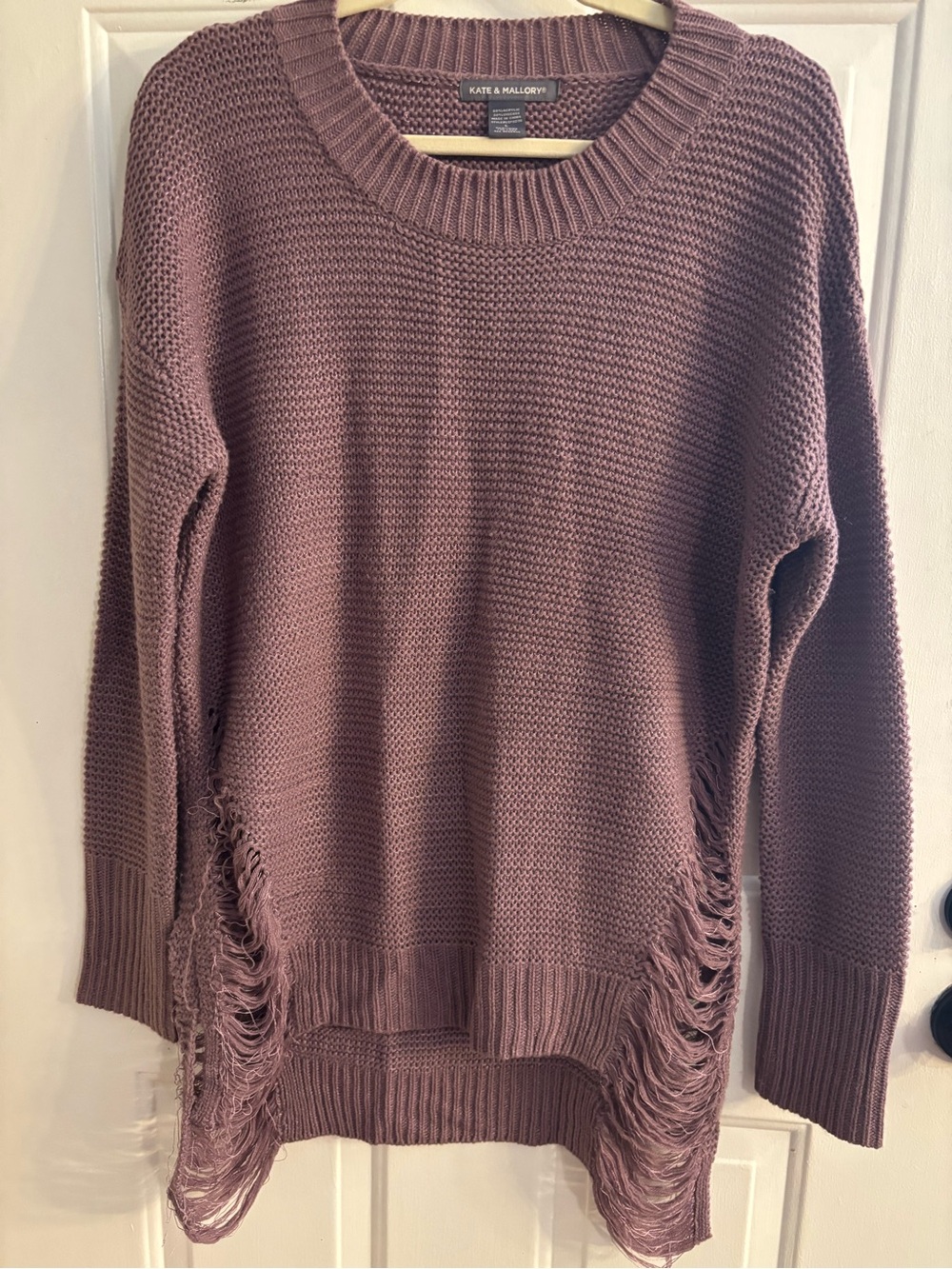 Kate & Mallory Dusty Mauve Distressed Crewneck Sweater